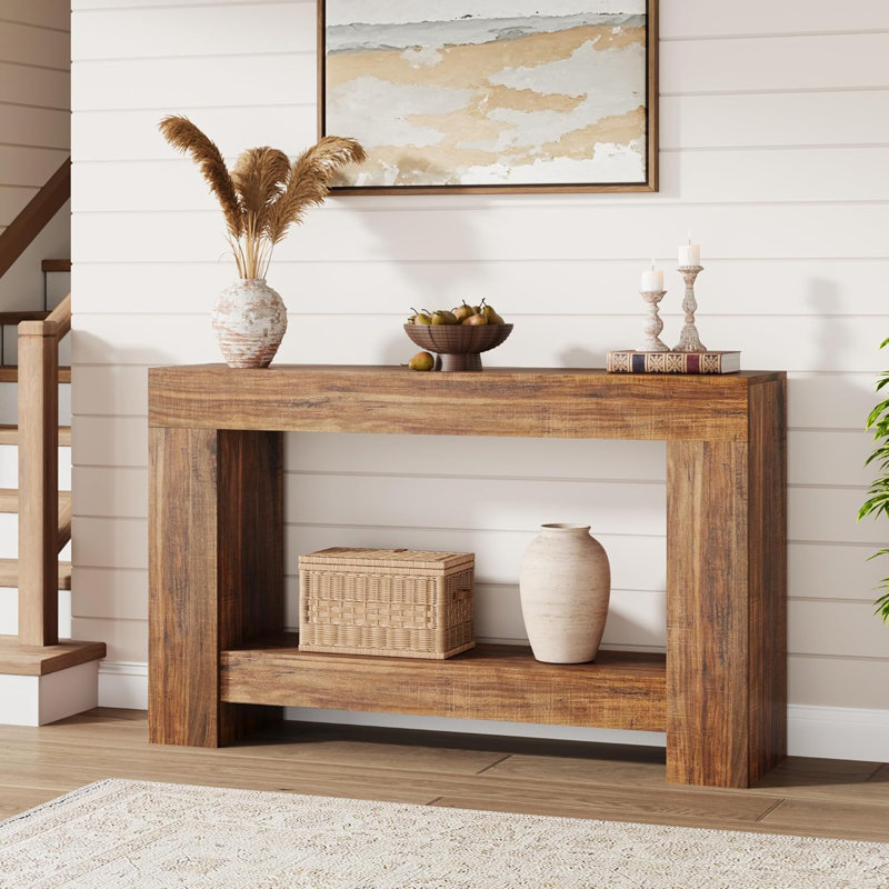 47.24/63 Inches Long Console Table for Entryway, 2-Tier Large Sofa Table with Storage, Wood Farmhouse Console Table for Living Room, Wooden Entrance Entry Table for Entryway, Hallway