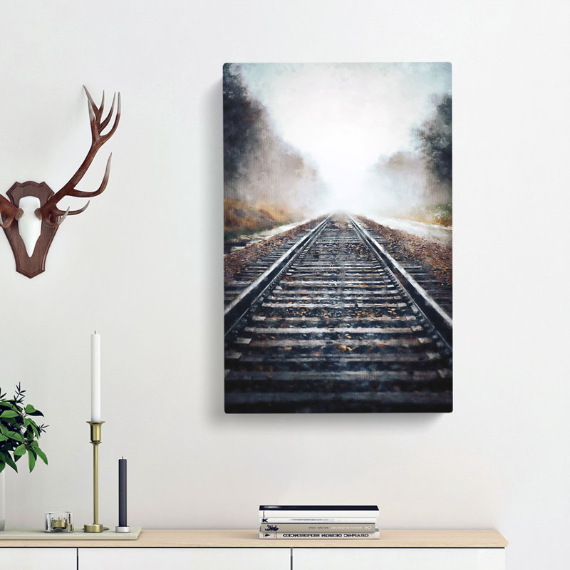 Train Tracks In The Mist - Wrapped Canvas Print, 91cm H x 60cm W x 3cm D