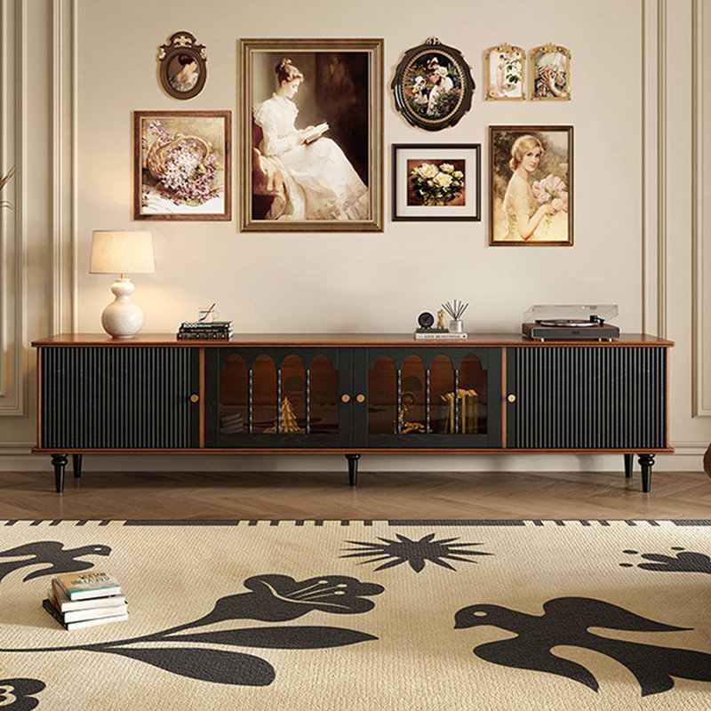 Retro Nut-Brown Solid Wood TV Stands, 70.87, Noir