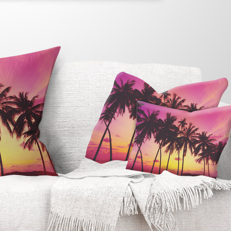 Coussin lombaire paysage de magnifiques palmiers sous le ciel magenta