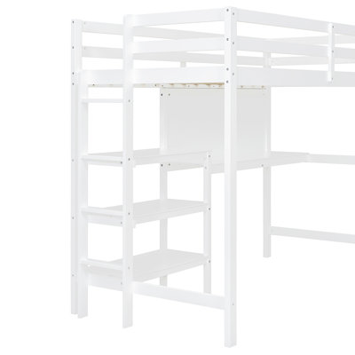 Lit mezzanine simple avec bureau, tablettes et tableau d'écriture