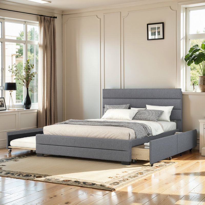 Ketilelf Kids Queen with Trundle with Drawers, Gray