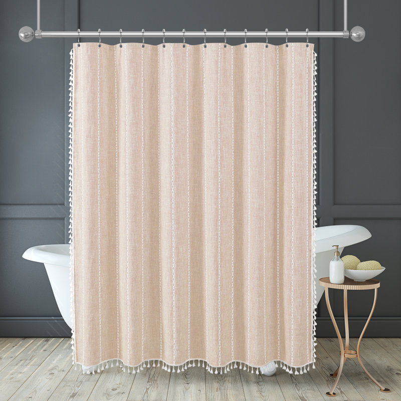  Rideau de douche 71 x 71 en lin tissé avec pampilles - comprend 12 œillets et crochets - 100% polyester, Rose