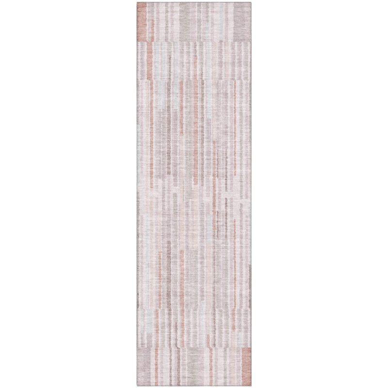 Premium Machine Washable Mayfield AMF2102 Striped Rug, Terracotta, 9' x 12'