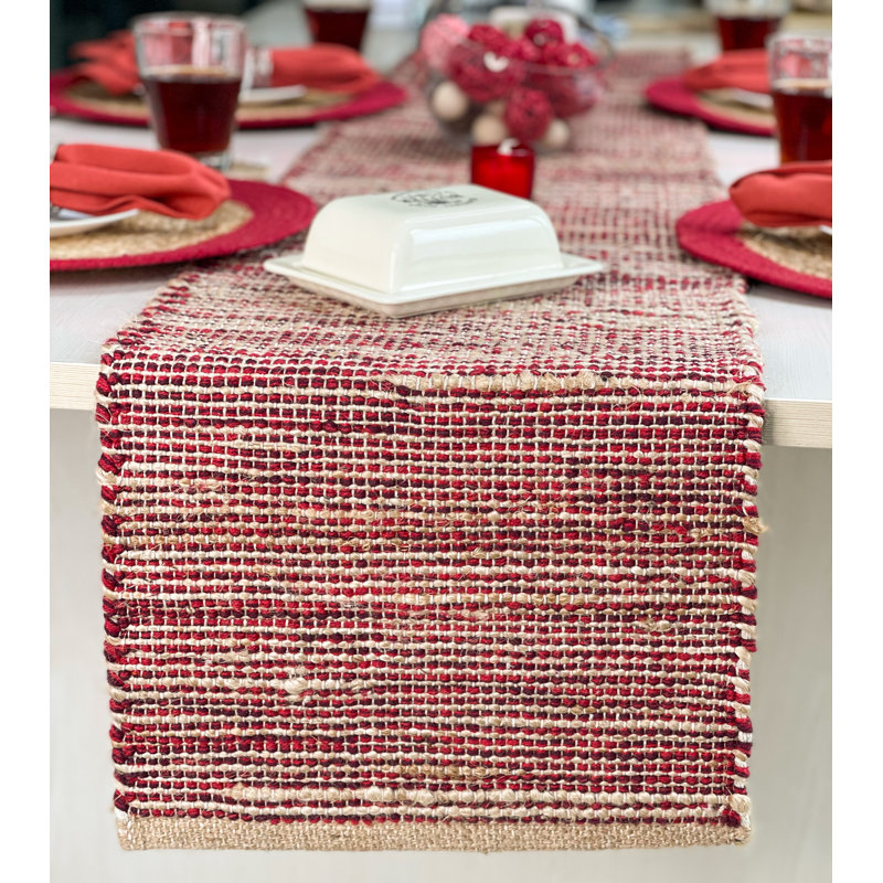 Chemin de table Pingham, Naturel / rouge, 72 po x 13 po