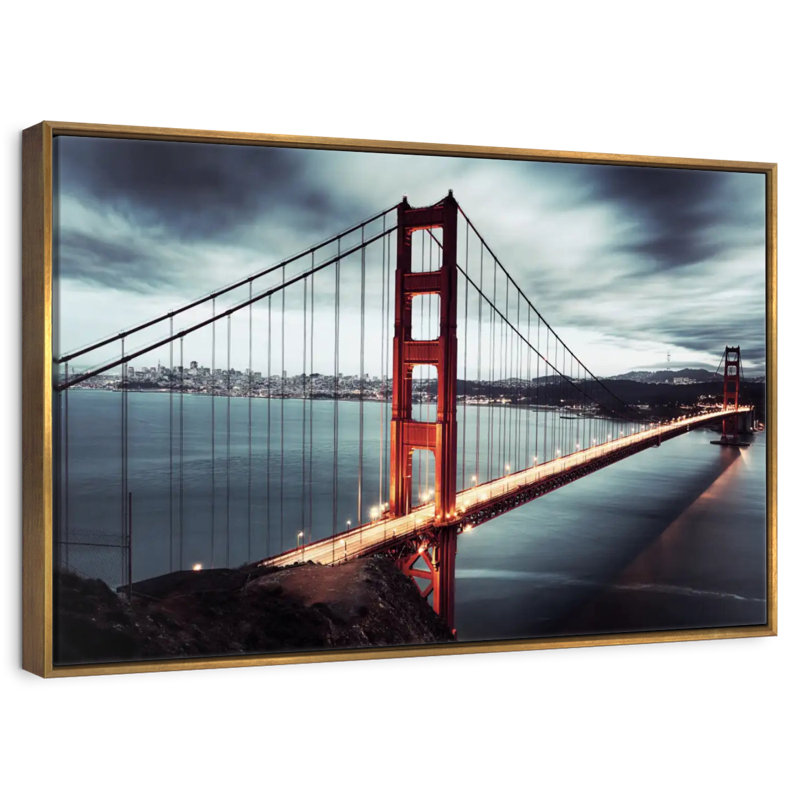 Nuage de tempête Golden Gate Bridge, 13 po x 9 po, Cadre flottant doré