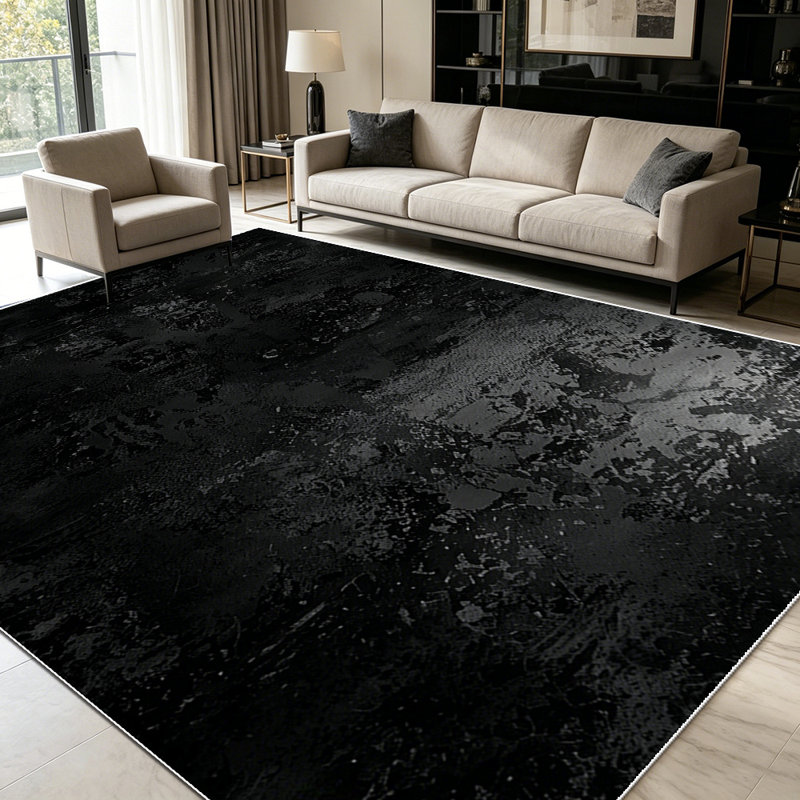 1PC Distressed Black Vintage Concrete Grunge Texture area rugs for Living Room, Soft and Comfortable, Suitable for all seasons, easy-to-maintain, machine washable Indoor floor mat, Under Table Farmhouse suitable for dining room, kitchen, bedroom,