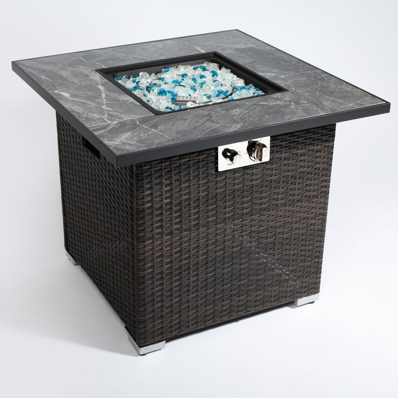 Table de foyer au gaz propane 30 pouces avec couvercle, capacité de performance de chauffage de 40 000 BTU, efficacité du plateau de table en carreaux de céramique, fabrication en acier, foyer d'extérieur à couverture de pluie au gaz, 400 000 BTU, réglable