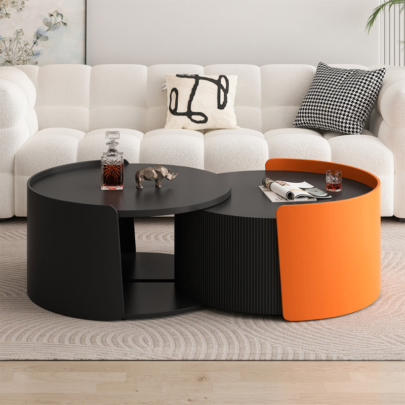 Nesting Coffee Table(Only Table), Black/Orange