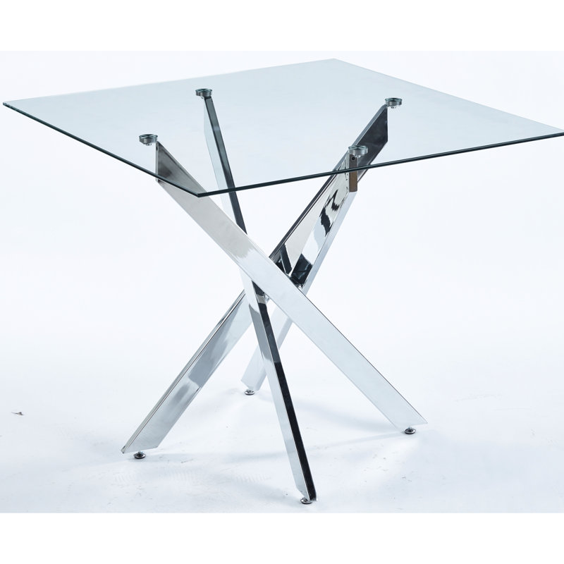 Table de cuisine moderne à la mode avec pieds en métal, verre trempé et installation simple pour un entretien facile