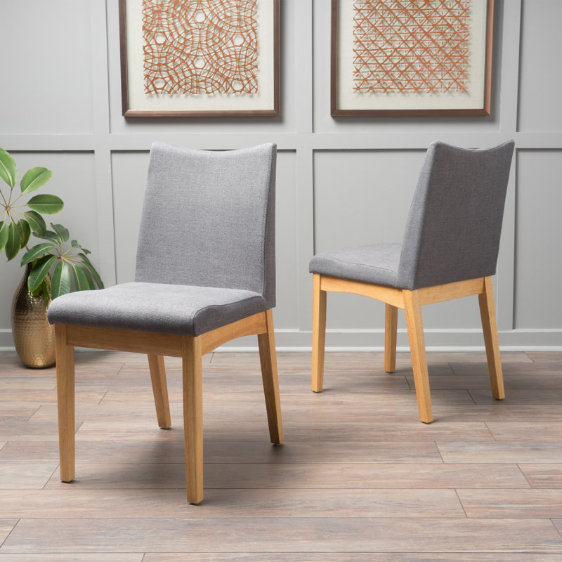 20'' H Fabric Upholstered Side Chair, Dark Gray, Oak, 2