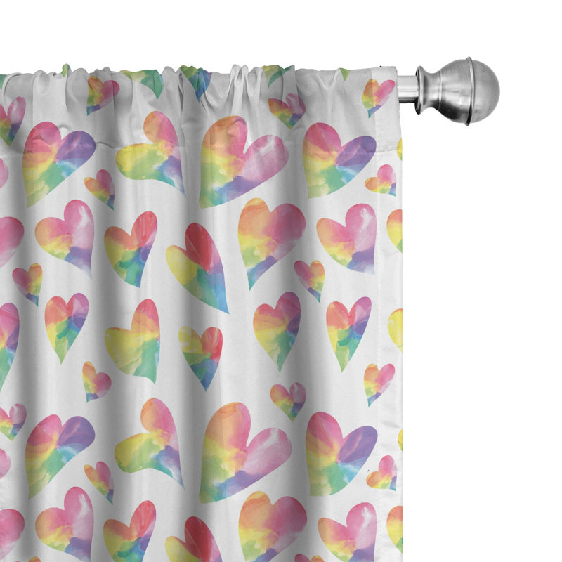 Rainbow Heart Pattern Light Filtering Curtain Panels, 28" x 84", Set of 2