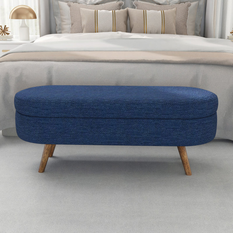 Banc de rangement repose-pieds ovale, pieds en bois d'hévéa (43,5 po x 16 po x 16 po)