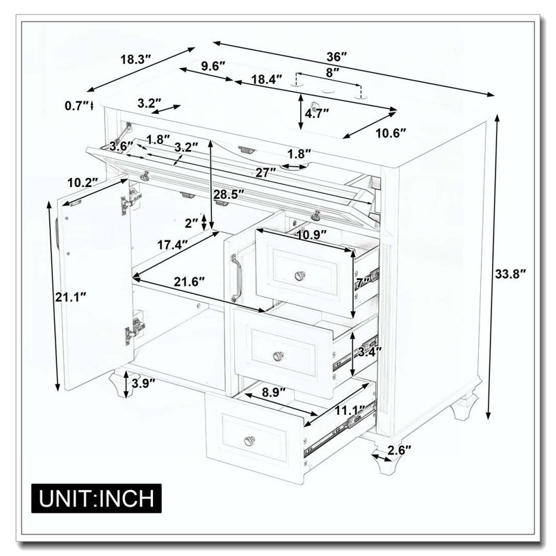 36" Bathroom Vanity with Sink, Vert