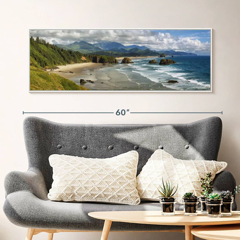 Cannon Beach Coast, Cadre flottant blanc, 49" X 17"