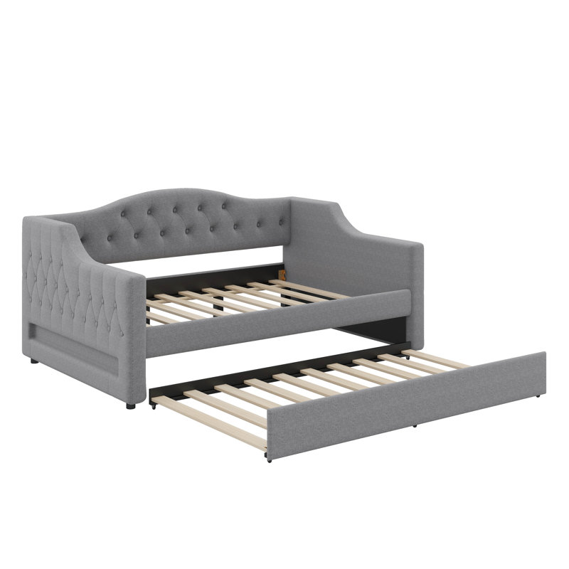 Lit de jour double TG avec ceinture et lit gigogne, Gris