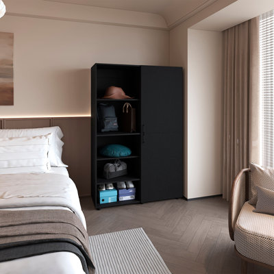 Armoire 2 portes avec rangement ouvert Ollie, wengé