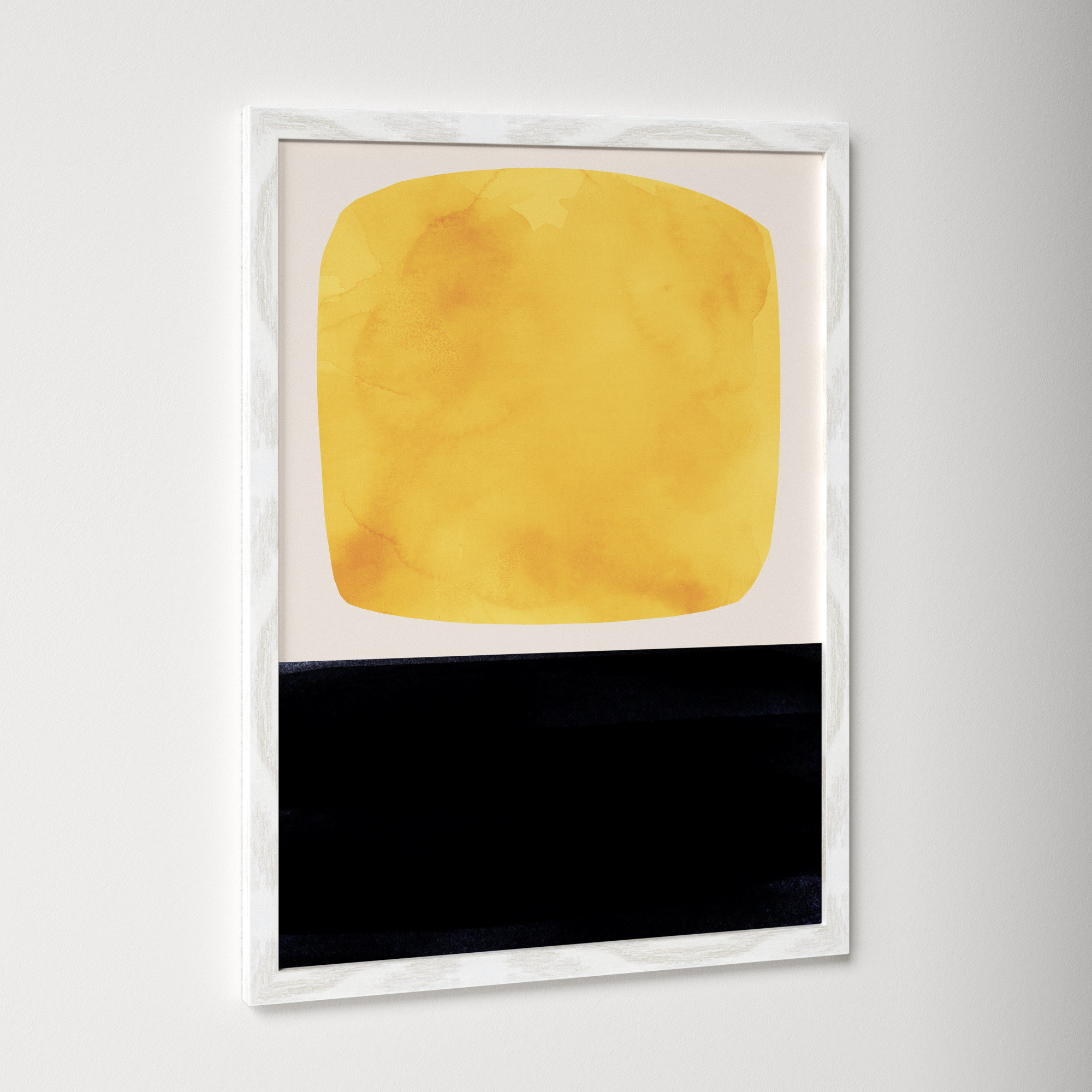 Boxed-Yellow by Aoibhne Hogan, White Wood Grain Paper, 23" H x 17" W x 0.75" D