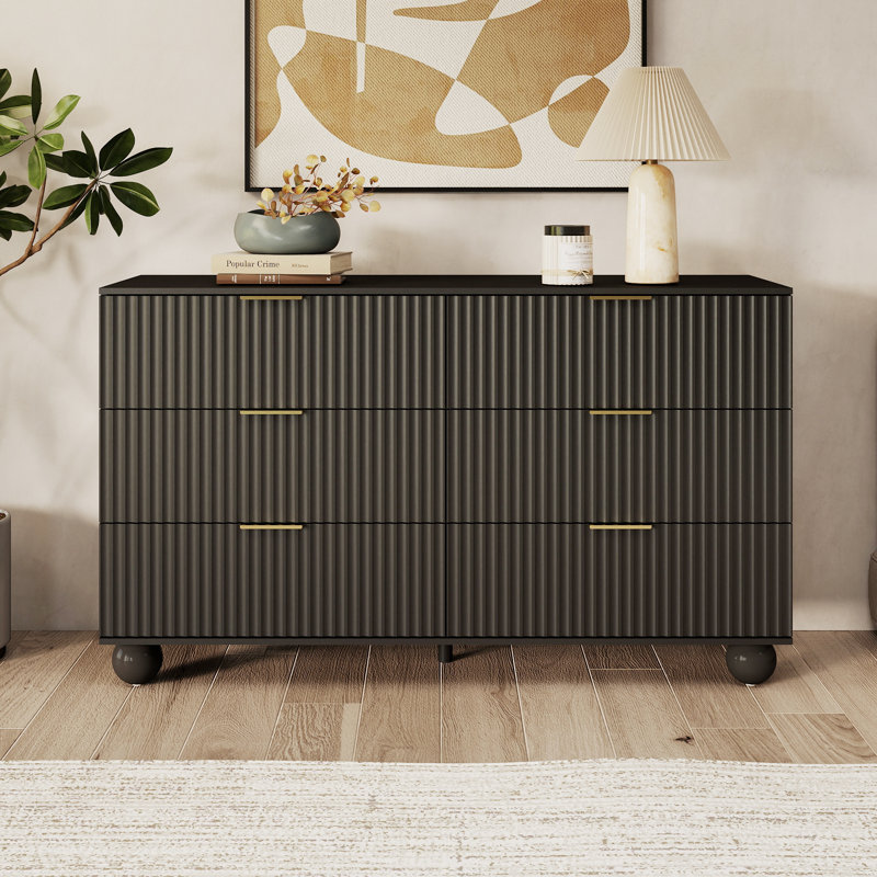Commode de rangement à 6 tiroirs l 53,15 po avec pieds ronds sécuritaires