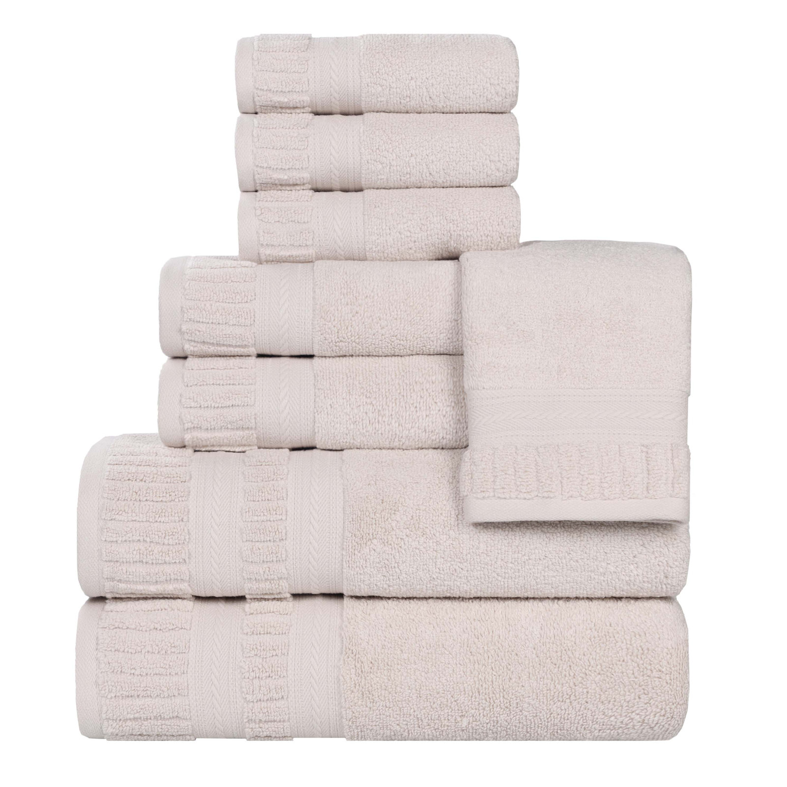 Zero-Twist Cotton Towel Set, Silver, 8 Piece Towel Set