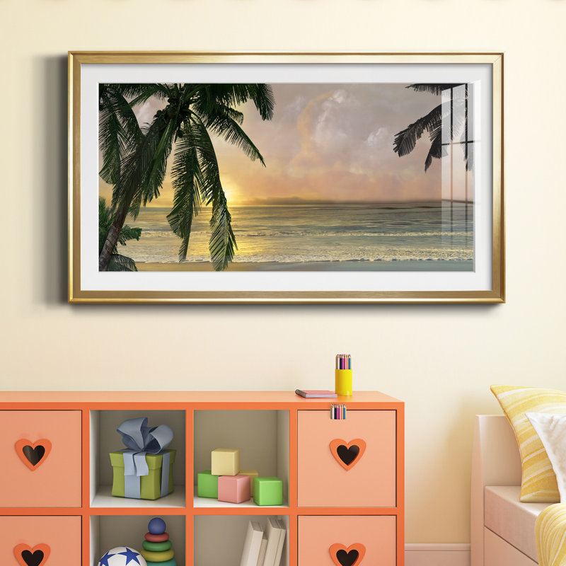 «Sunset Cove I», reproduction d'art encadrée de qualité supérieure, prête à être accrochée, Cadre doré