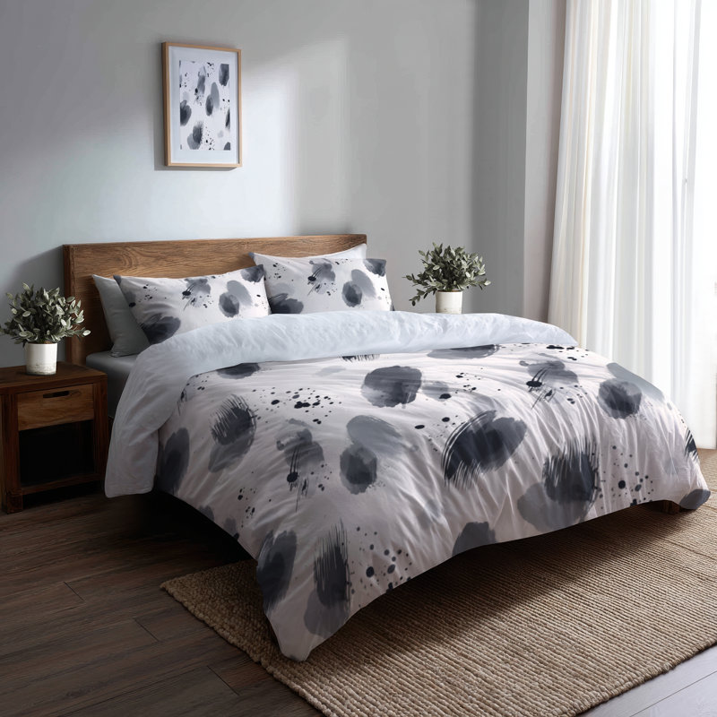 Ensemble de housse de couette Abstract de 3 - Ensemble de literie et de coussins gris anthracite
