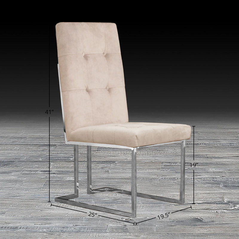 19'' H Velvet Upholstered Side Chair, Beige, Silver