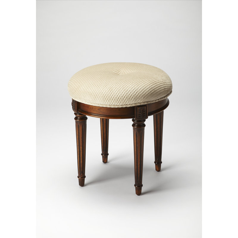 Bernadette Upholstered 18"W Vanity Stool, Olive Ash Burl, Brown/Coffee