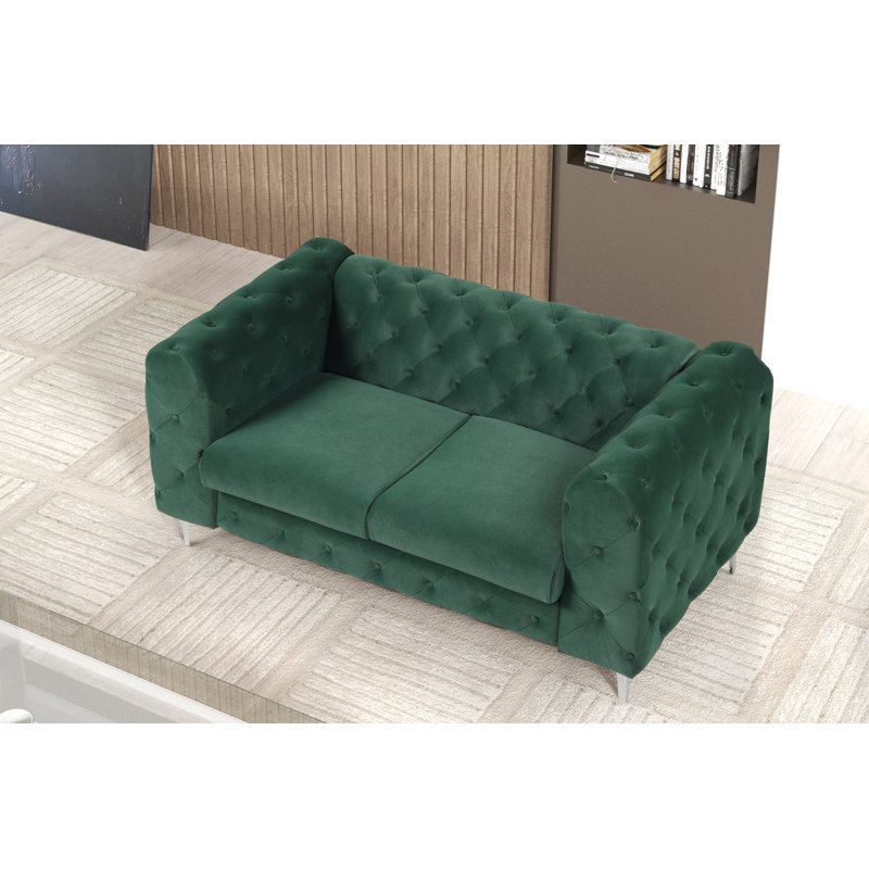 Godeus 63'' Velvet Loveseat, Dark Green Velvet