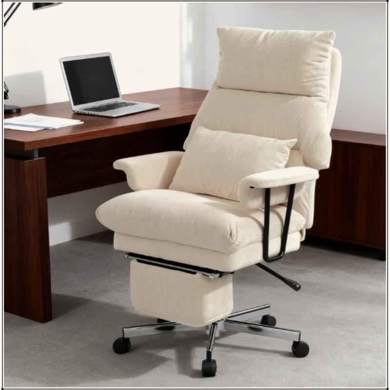 Chaise de bureau rembourrée avec support lombaire, Blanc, crème