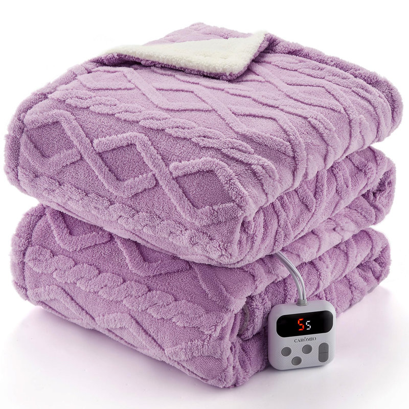 Couverture chauffante en sherpa avec 10 niveaux de chaleur et arrêt automatique réglable, 84*90 inches, Purple