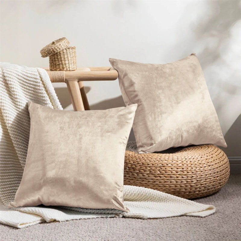 Rizokarpaso Luxury Square Scatter Crushed Velvet Cushion Cover, Beige