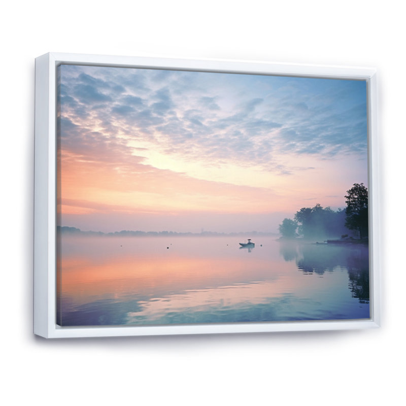 «Misty Morning Sky I» sur toile, H 12 po x l 20 po, Cadre flottant blanc