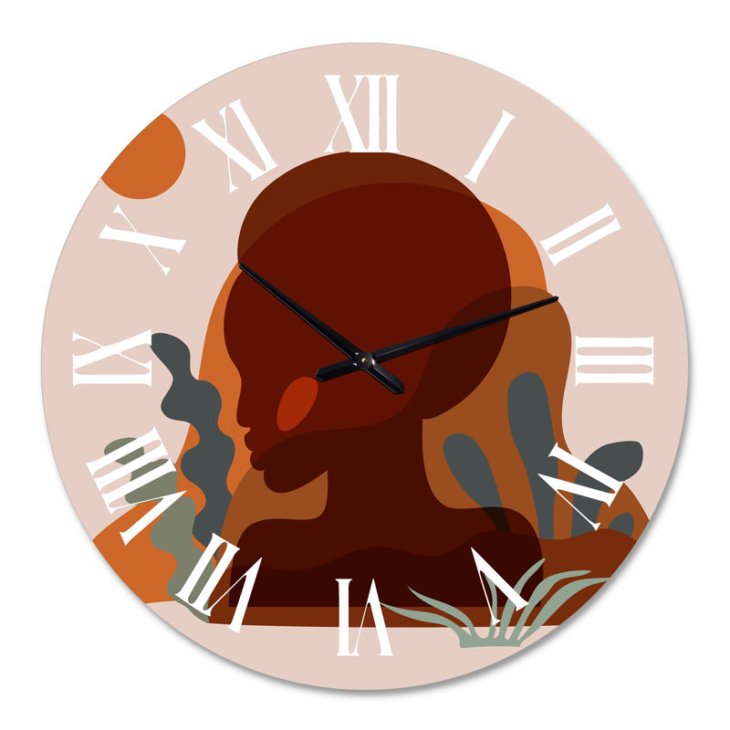 Silhouette minimaliste d'une femme afro-américaine - horloge murale moderne, Surdimensionné