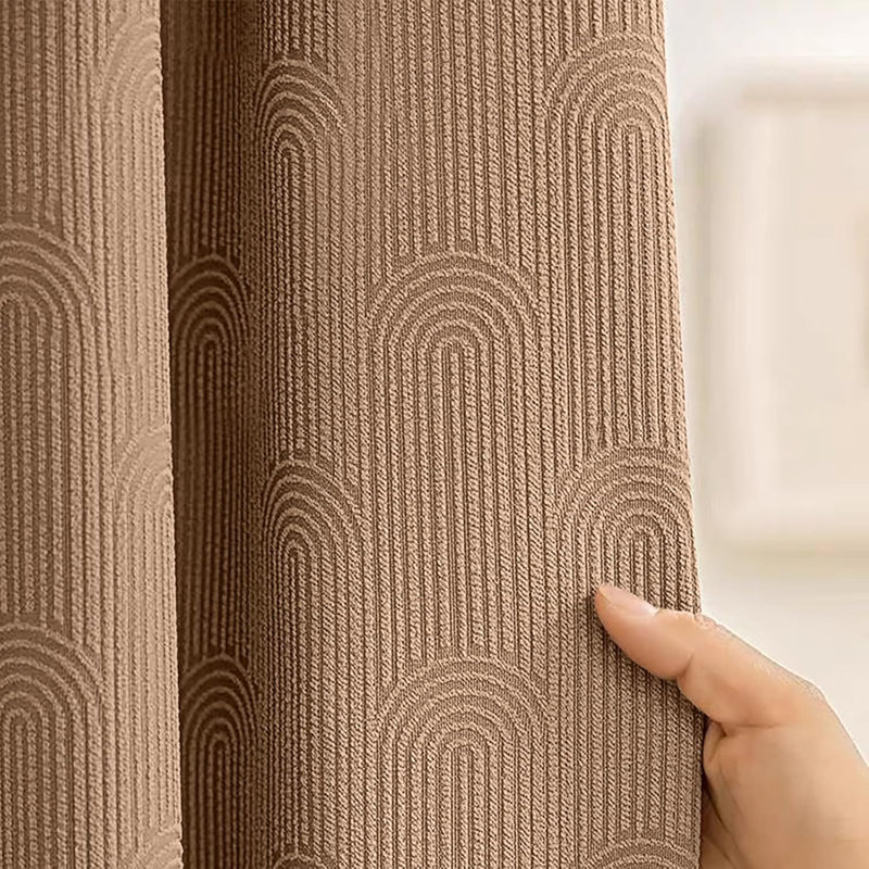Rideau de douche en mélange de lin avec motif texturé en arche pour un décor de salle de bain moderne, Brun