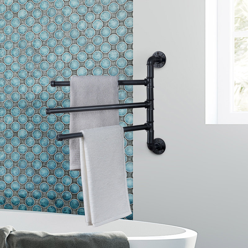 Industrial Black Metal 3-Arm Swivel Wall Towel Rack