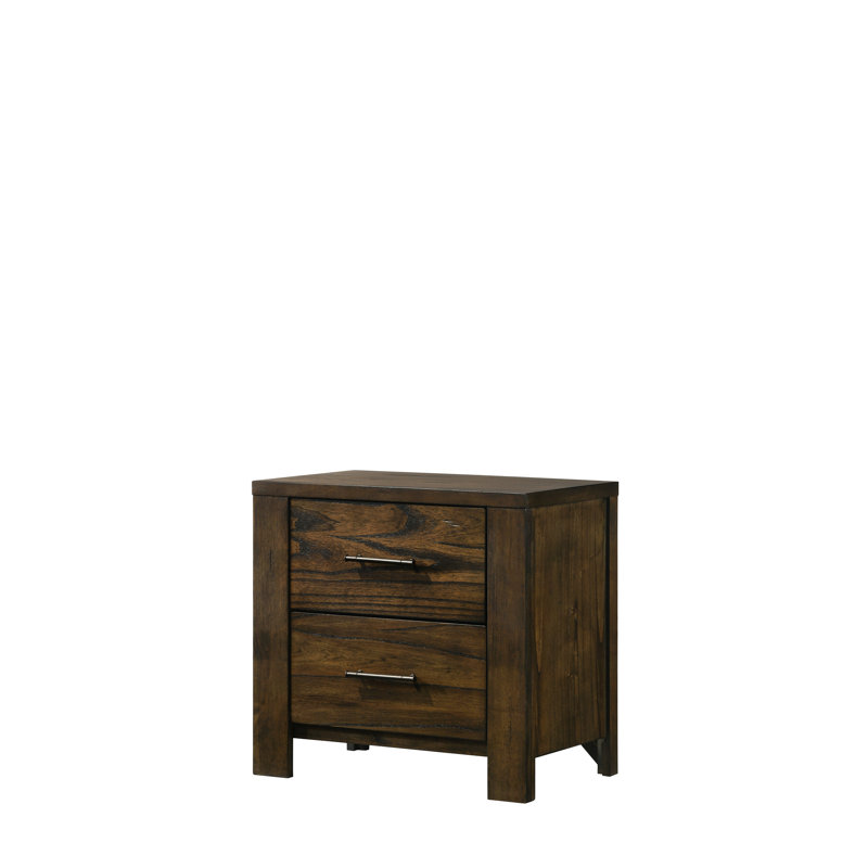 Table de chevet en chêne avec tiroirs fonctionnels et poignées en métal - Convient à un grand espace de rangement classique
