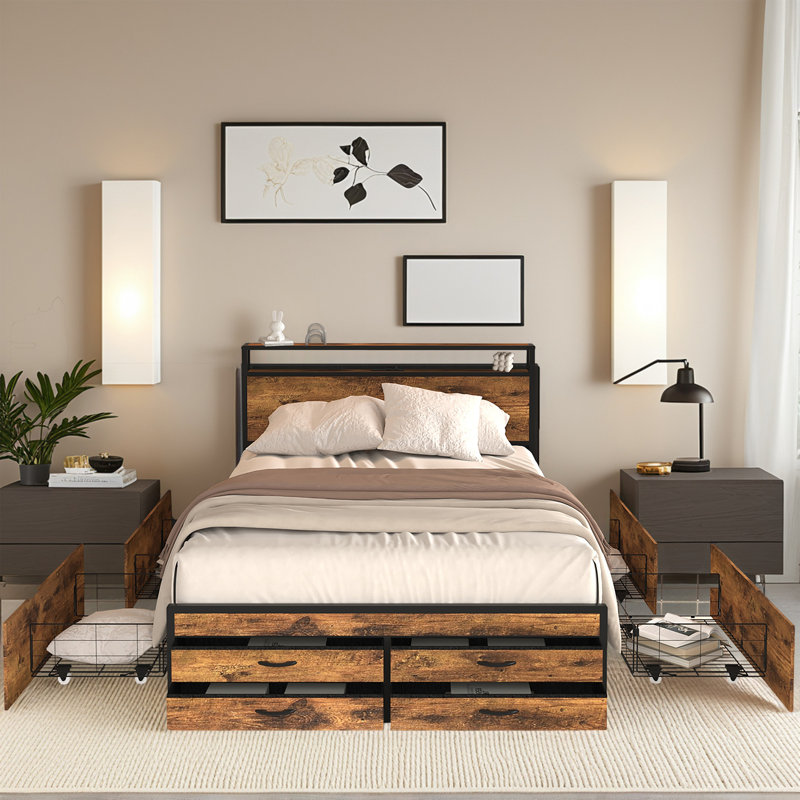 Cadre de lit avec tiroirs de rangement, Lit double