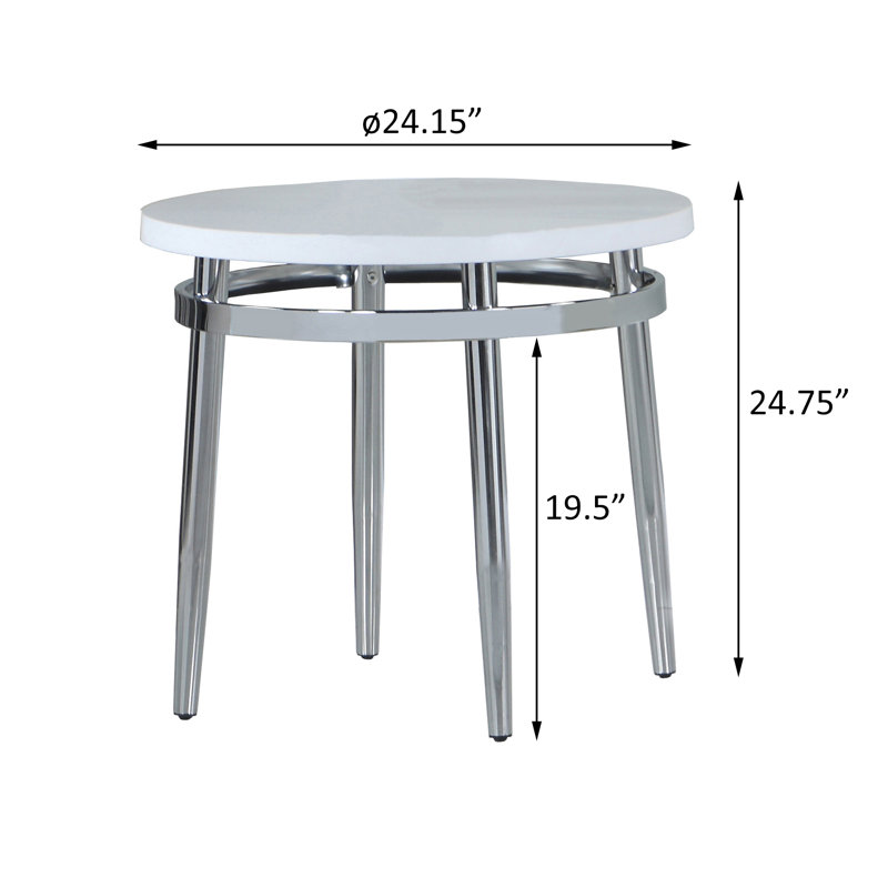 Calise Round End Table in White and Chrome