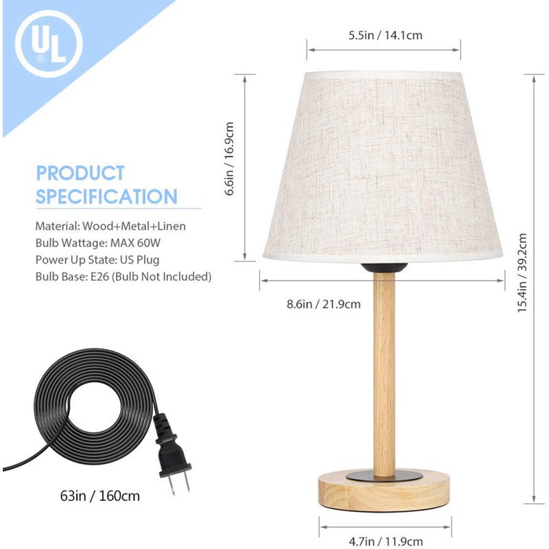 Ensemble de 2 lampes de table en bois Lenore avec abat-jour en lin et base en bois