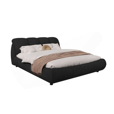 King Size Luxury Upholstered Platform Bed With Oversized Padded Backrest And  Wood Frame,Suitable For Multiple Heights Of Mattresses,Black