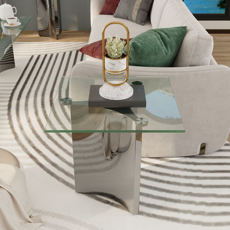Table de bout en verre et argent