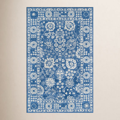 Cece Blue White Hand-Tufted Wool Oriental Rug