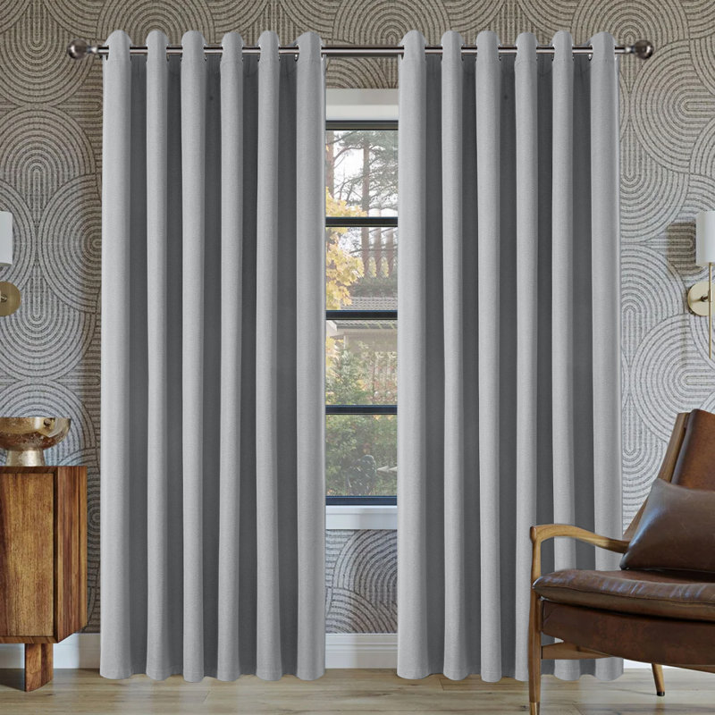 100% Linen Blackout Eyelet Curtain Panels - Premium Thermal, Total Blackout Window Drapes, 168cm Width x 183cm Drop, Grey
