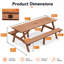 Table de pique-nique d'extérieur en bois massif avec 2 bancs intégrés et une table de camping pour 8 personnes-1154343977