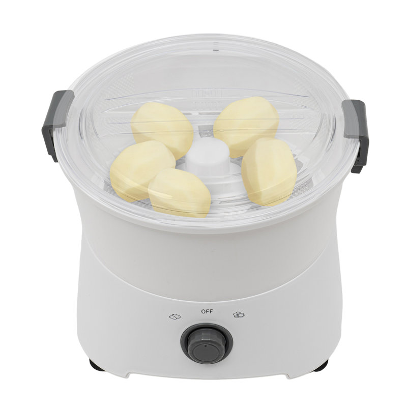 Compact White Electric Potato Peeler with Clear Lid