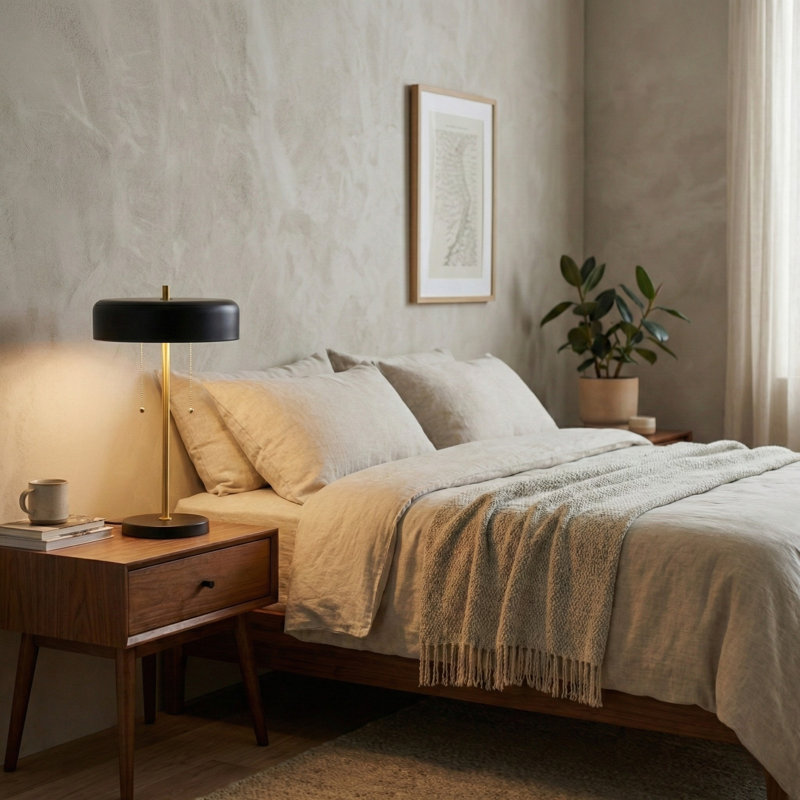 Moza Ceramic Table Lamp - Modern Black Lamp; White Lighting