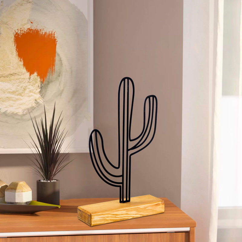 Elegant Decorative Object, Black Metal & Real Wood Base | 100% Metal (Thickness: 0.06 in) & Solid Wood (Thickness: 1.6 in) | Size: 8.7 x 16.1 x 1.6 inches | Unique Design, Perfect for Home Decor & Modern Interiors