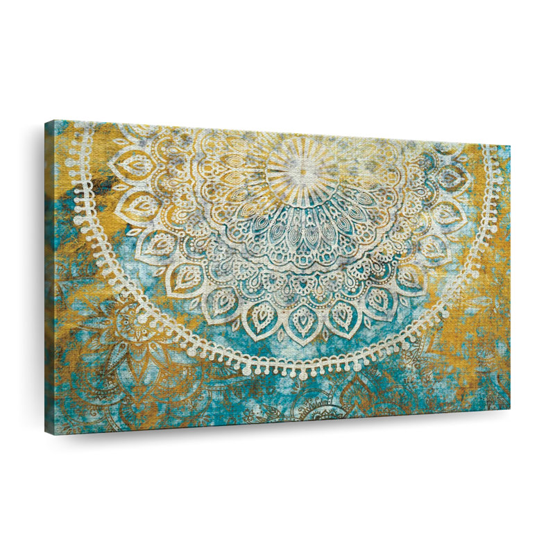 Symbole de mandala exquis sur toile, H 20 po x l 30 po x P 1,25 po