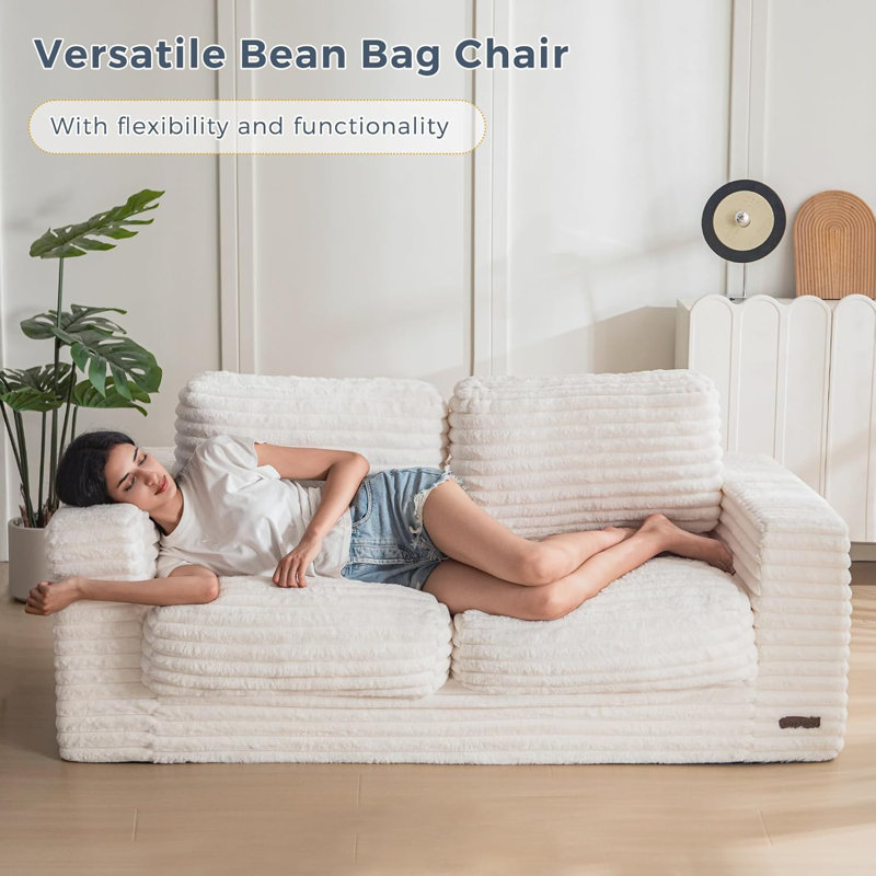 Grand canapé fauteuil à billes en peluche pour le salon de la chambre à coucher, blanc